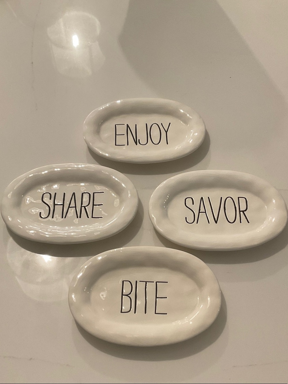 Mud Pie White Ceramic 'Enjoy Share Savor Bite' Appetizer Set